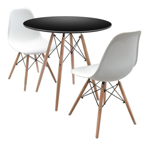 Comedor Eames Redondo 2 Sillas Color Negro Y Blanco 80cm