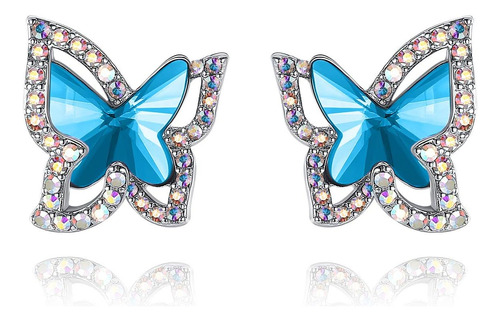 Gemmance Aretes De Cristal De Mariposa Con Piedra Natal Azul