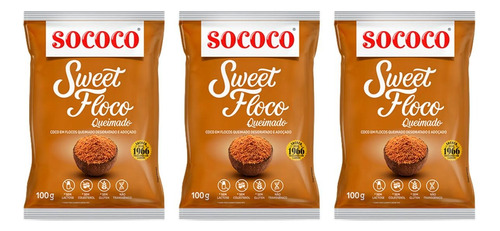 Kit C/3 Coco Ralado Sweet Floco Queimado 100g Sococo