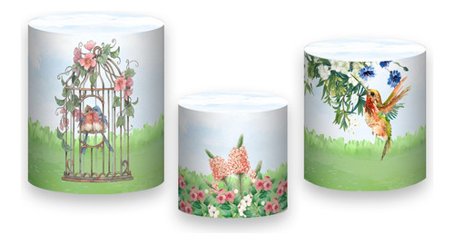 Trio De Capas De Cilindro - Jardim Beija-flor Folhas Cute 03