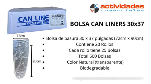 Bolsa Basura Can Liners 30x37(72cmx90cm) Transparente