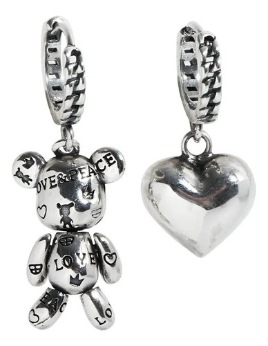 Aretes Oso Corazón Dama Ley Plata 925 Detalle Regalo