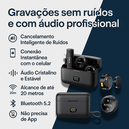 Microfone De Lapela Duplo Anti Ruído Sem Fio Redondo Premium