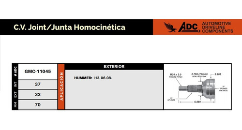Imagen 3 de 5 de Junta Homocinética Hummer H3 2006-10, 37 Int. 33 Ext.