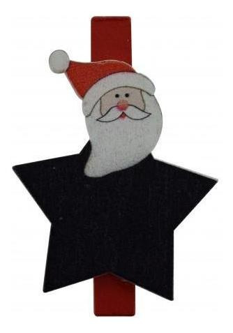 Pack 2x: Clip Adorno Navidad Madera Forma Estrella 6 Pcs