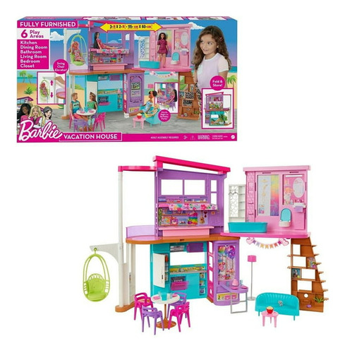 Barbie Casa De Vacaciones. 6 Áreas De Juego Y Accesorios. 