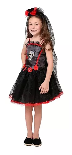 Kit Fantasia Halloween Infantil Noivinha Cadáver