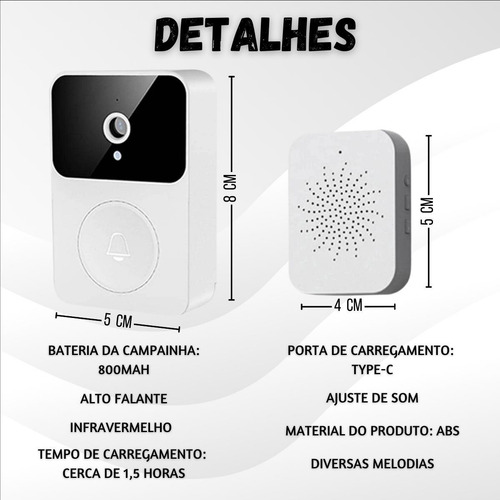 Campainha Smart Com Câmera De Vídeo Saída De Voz Segurança