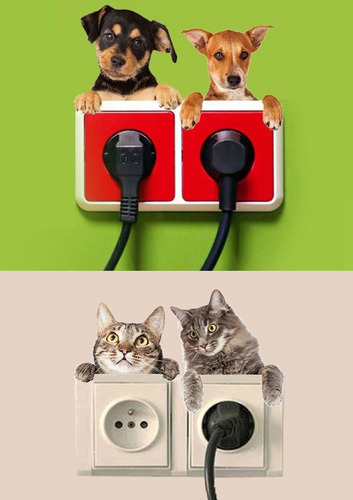 X4 Vinilos Decorativos Gatos Perros Llaves De Luz Y Enchufes