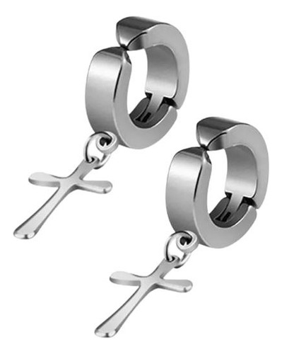Aros Presión Argolla Acero Resistente Con Cruz Piercing Moda