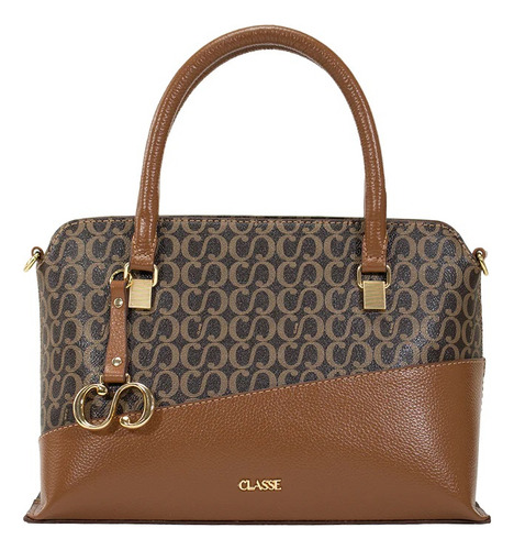 Bolsa Feminina Classe Couro Moderna Transversal Versátil Bag Cor Nociolla