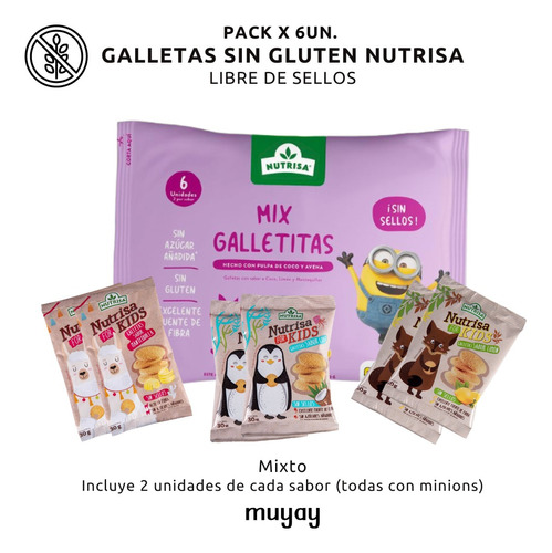 Pack 6u Galletas Sin Gluten Nutrisa - Colacion Saludable