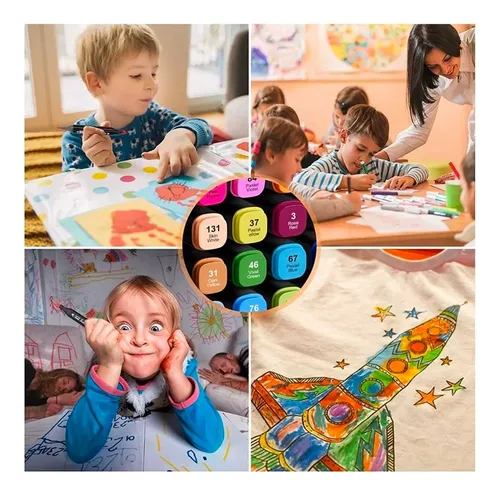Set 80 Marcadores Doble Punta Con Estuche Plumones Artístico