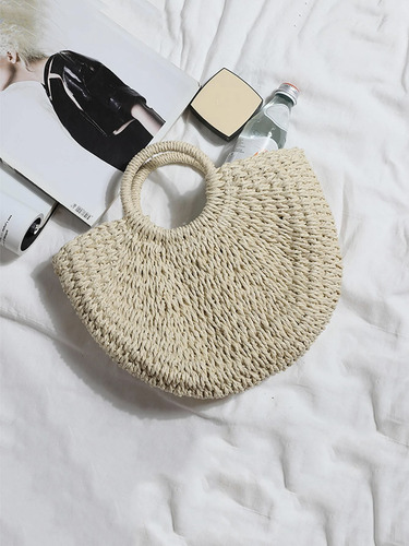 Bolsa De Paja Amplia Para Playa Asa Simple Mediana