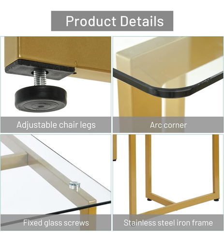 Mesa Rectangular De Vidrio Templado 47.2 Con Patas Doradas