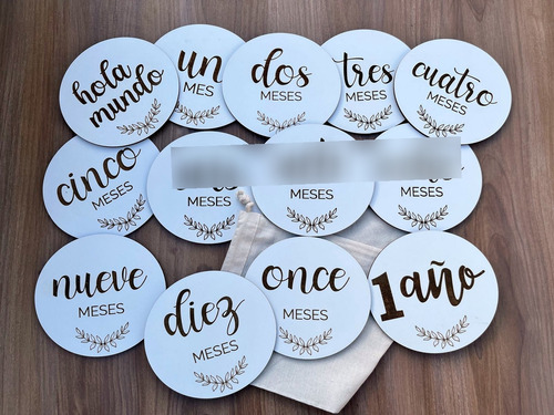 Cartelitos Para Fotos Meses Bebé Madera Hola Mundo Blanco