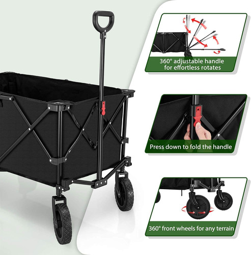 Hikenture Folding Wagon Cart, Portable Large Capacity Beach