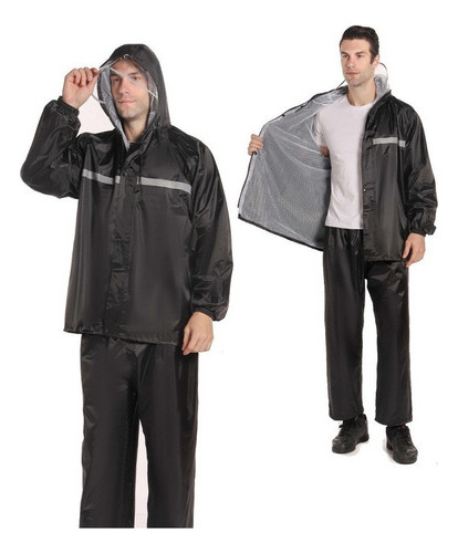 Impermeable Black With Reflectant Pantalones For Adult