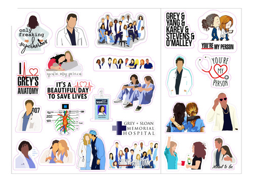 Greys Anatomy Stickers Calcos Adhesivo Impermeable Termo Etc