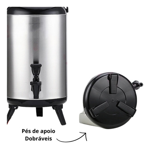 Yab - Garrafa Térmica Botijão Inox 8 Litros Com Torneira Quente/frio Café Chá Bebidas C/ Suporte Dobrável
