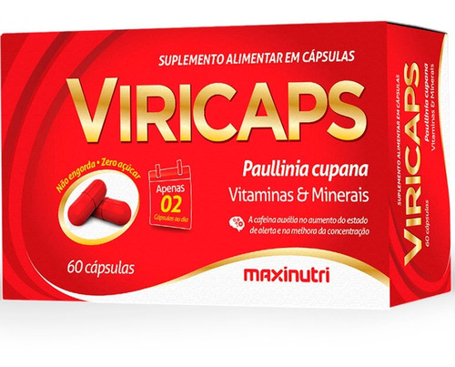 Viricaps C/60 Cápsulas Paullinia Cupana Vitaminas Maxinutri Sabor Sem Sabor