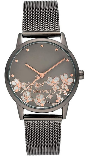 Reloj Nine West Esfera Floral Mujer, Plateado/cobrizo