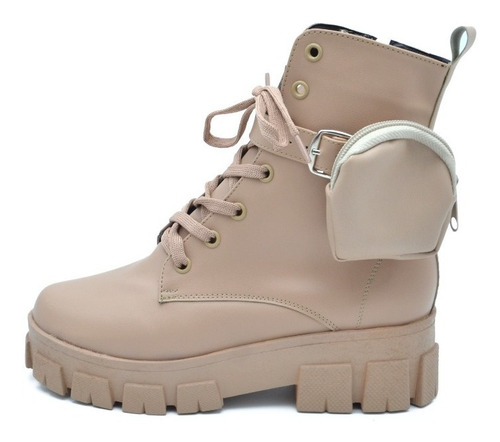 Botas Botin Plataforma Mujer Chunky Bolsita Moda Camel Beige