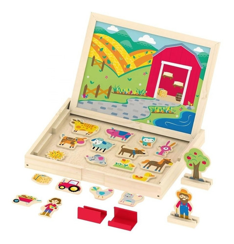 Imagen 2 de 5 de Pizarra Magnetica Caja Madera Animales Granja Acool Ac7216