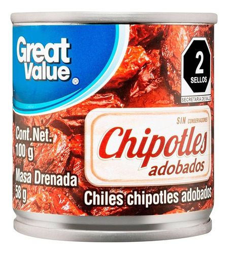 3 Pza Chiles Chipotles Great Value Adobados 100 G