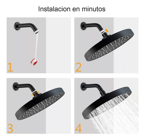 Cabezal De Ducha Regadera Para Baño Redonda Modernas Negro