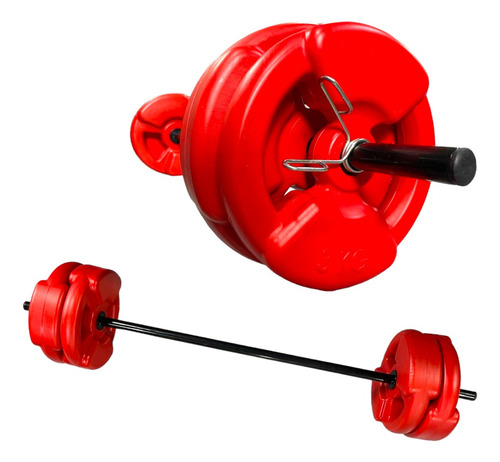 Kit Body Pump 20 Kg Discos 5kg C/ Agarre Pvc + Barra 1.20 Mt Color Rojo