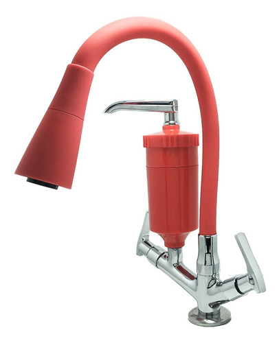 Torneira Gourmet Cone Vermelha Filtro Bancada Cozinha 4016 Acabamento Brilhante Cor Vermelho