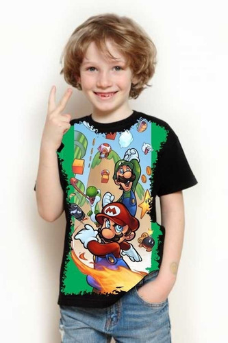 Camisa, Camiseta Criança 5%off Jogo Super Mario E Luigi Top