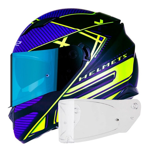 Capacete Ls2 Ff320 Level Azul/amarelo + Viseira Espelhada