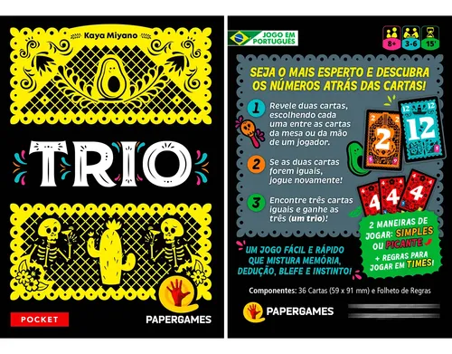 Trio Jogo De Cartas Papergames Cartas Português Board Game