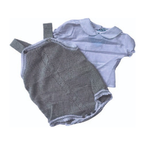 Braga Tejida Para Bebe Con Camisa En Tono Azul O Gris.