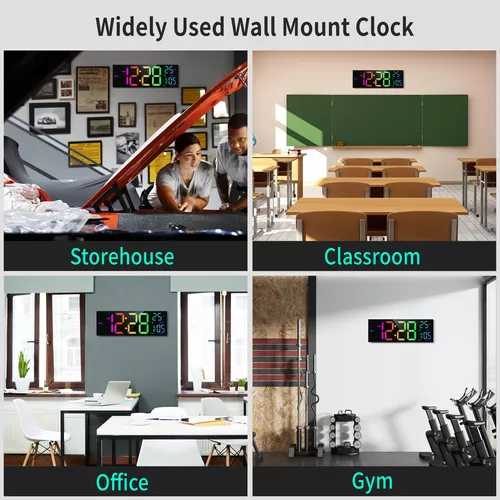 Reloj de pared digital con pantalla grande, reloj de pared digital grande  de 16.2 pulgadas con control remoto de cambio de color RGB, atenuador