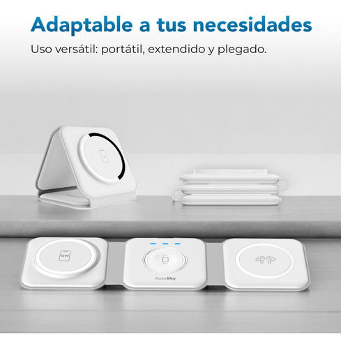 Cargador Inalambrico Magnetico Portatil 3 En1 Blanco Autosky