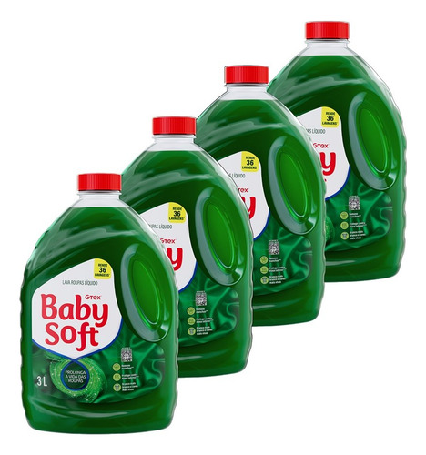 Lava Roupas Líquido Baby Soft Verde 3 Litros - 4 Unidades