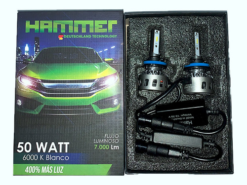 Kit Bombillos Hammer H8 H16 Led Silver Bright 6000k 50watt