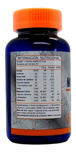 Imagen 2 de 4 de Citrato De Magnesio 60caps Vegetales 750mg - Fnl