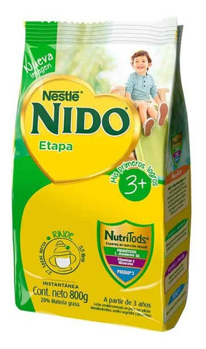 Leche En Polvo Semidescre 3+protec Nido 800gr(2 Unidad)super