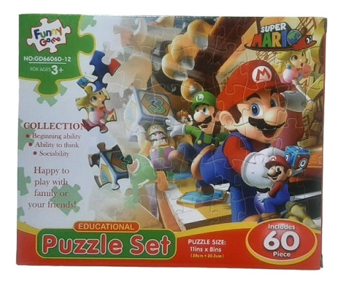 Rompecabezas 60 Pzs, Super Mario, Puzzle, Divertido