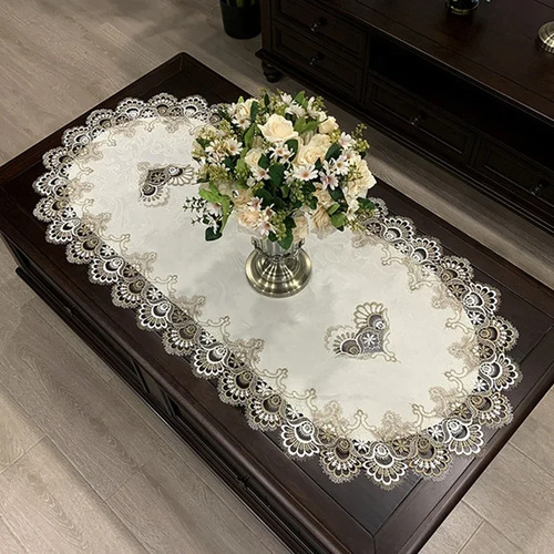 Mantel Ovalado Bordado Para Mesa De Té