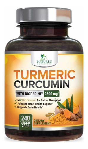 Curcumina de cúrcuma com bioperina (240 cápsulas) feita nos EUA com sabor insípido