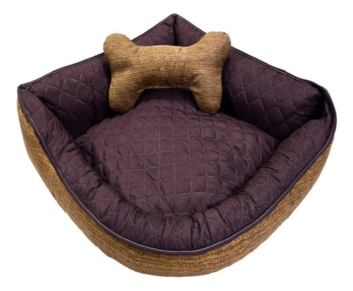 Cama Pet De Canto Luna Impermeável Grande 60x60x20 Cm Zíper Cor Marrom Cacau Desenho Matelado