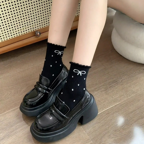 4 Pares De Calcetines Con Lazo Para Mujer, Suaves Y Cómodos