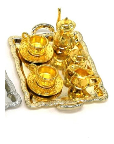Coleccion Juego De Te Miniatura Escala 1:10 10 Pzs Baño Oro