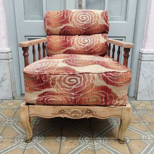 Sillón Francés Estilo Luis Xv Tapizado Cuerina Con Forro (Usado)