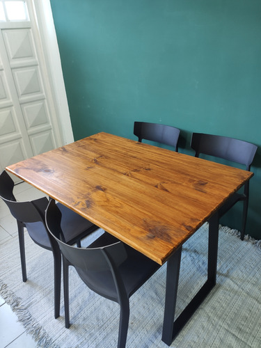 Mesa Industrial Comedor Madera Y Hierro 140cm X 80cm Roble Negro